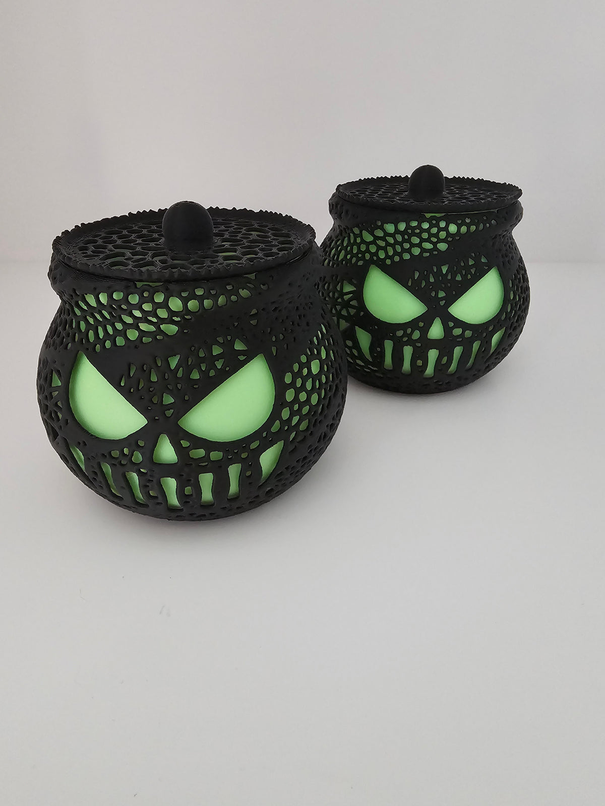 Glow in the Dark Tea Light Halloween Jack O'Lantern Cauldron Decor - 3D printed