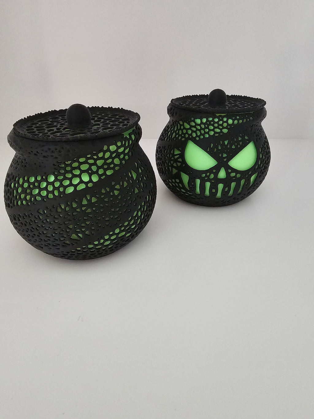 Glow in the Dark Tea Light Halloween Jack O'Lantern Cauldron Decor - 3D printed