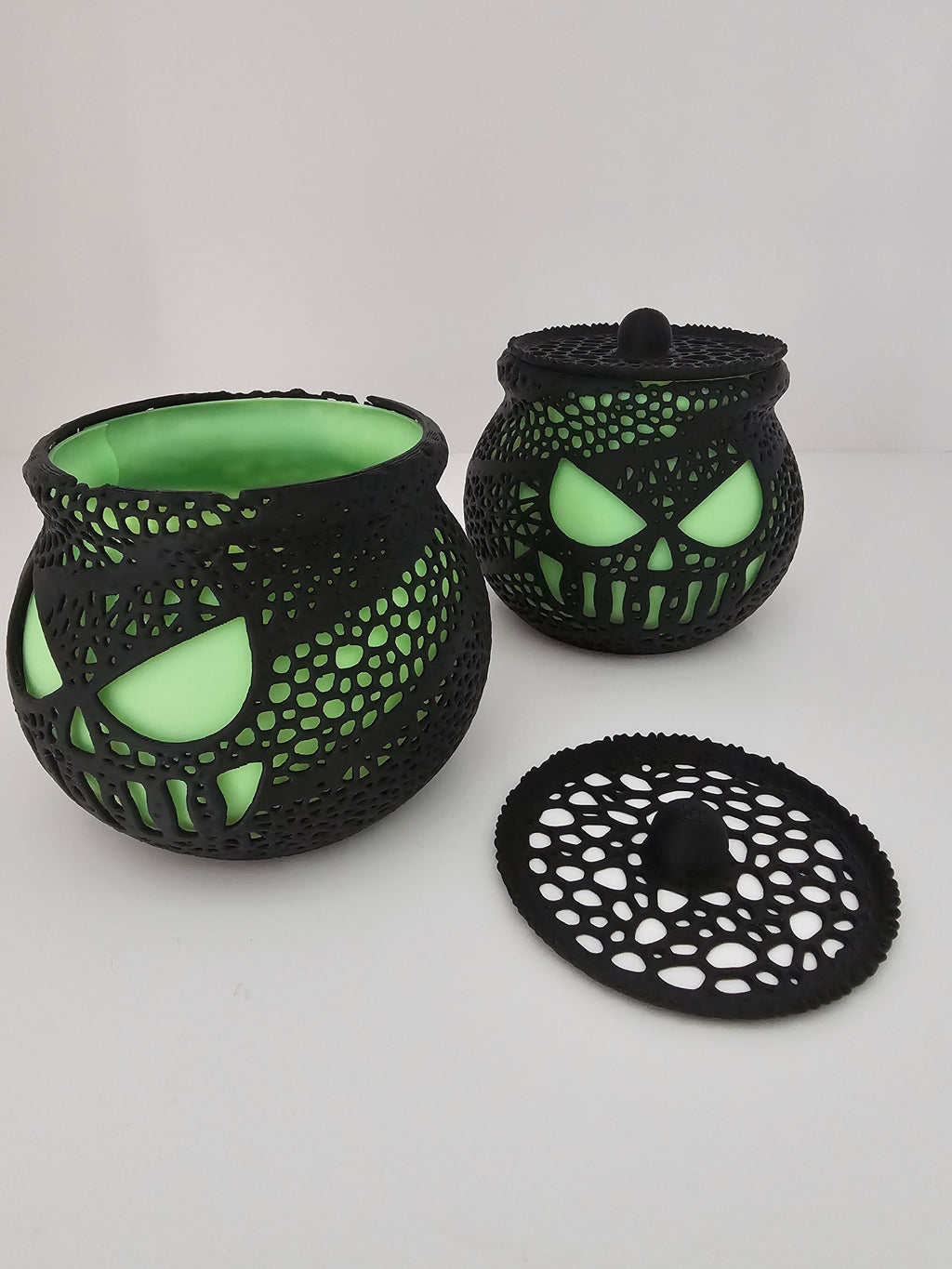 Glow in the Dark Tea Light Halloween Jack O'Lantern Cauldron Decor - 3D printed