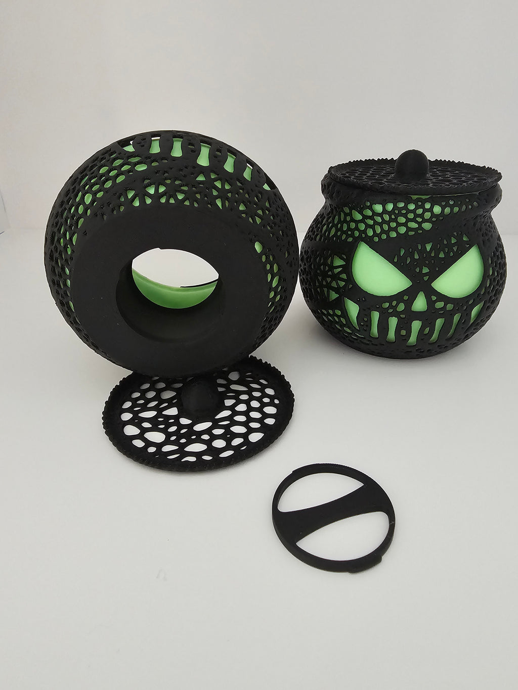 Glow in the Dark Tea Light Halloween Jack O'Lantern Cauldron Decor - 3D printed