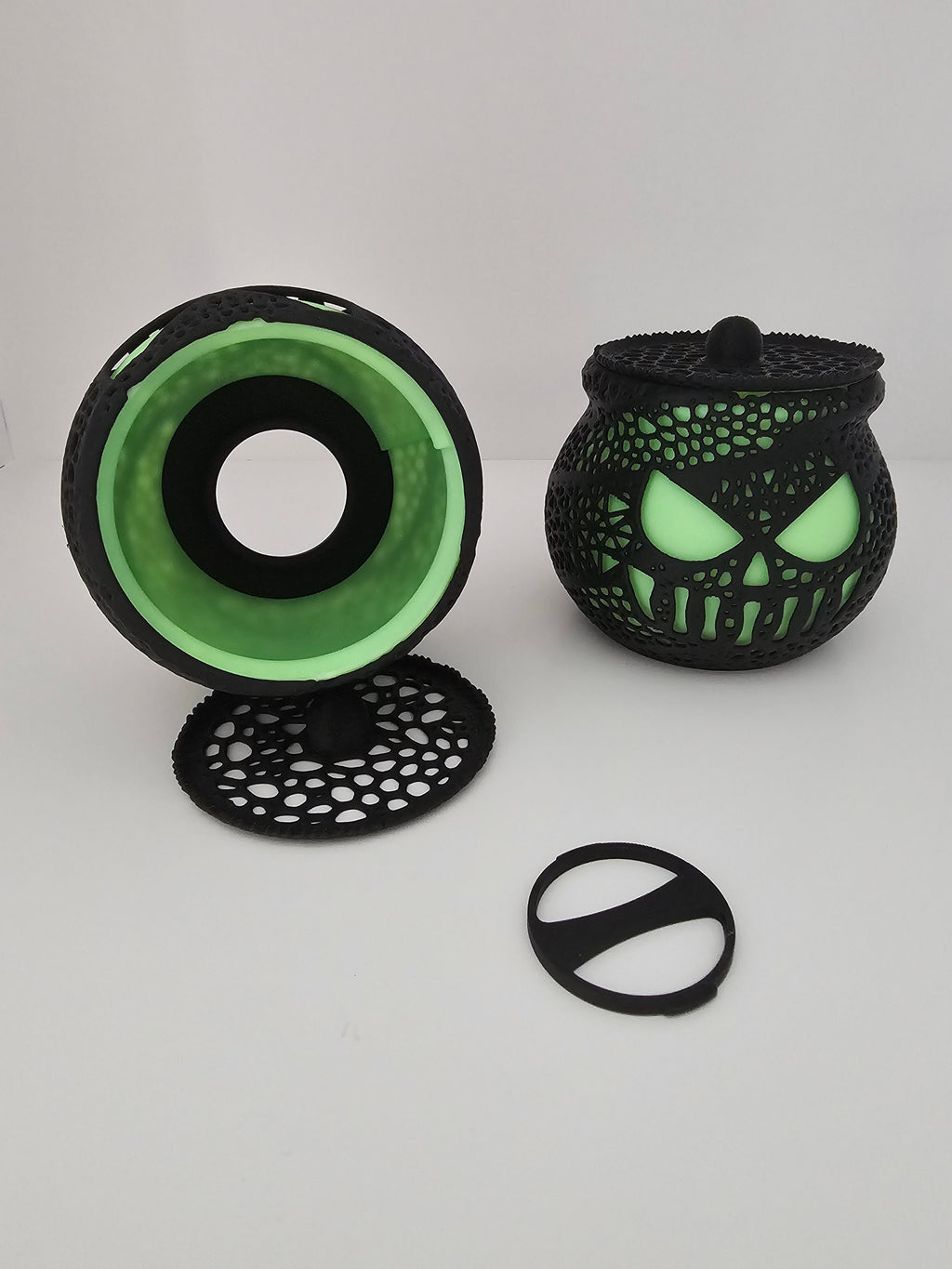 Glow in the Dark Tea Light Halloween Jack O'Lantern Cauldron Decor - 3D printed