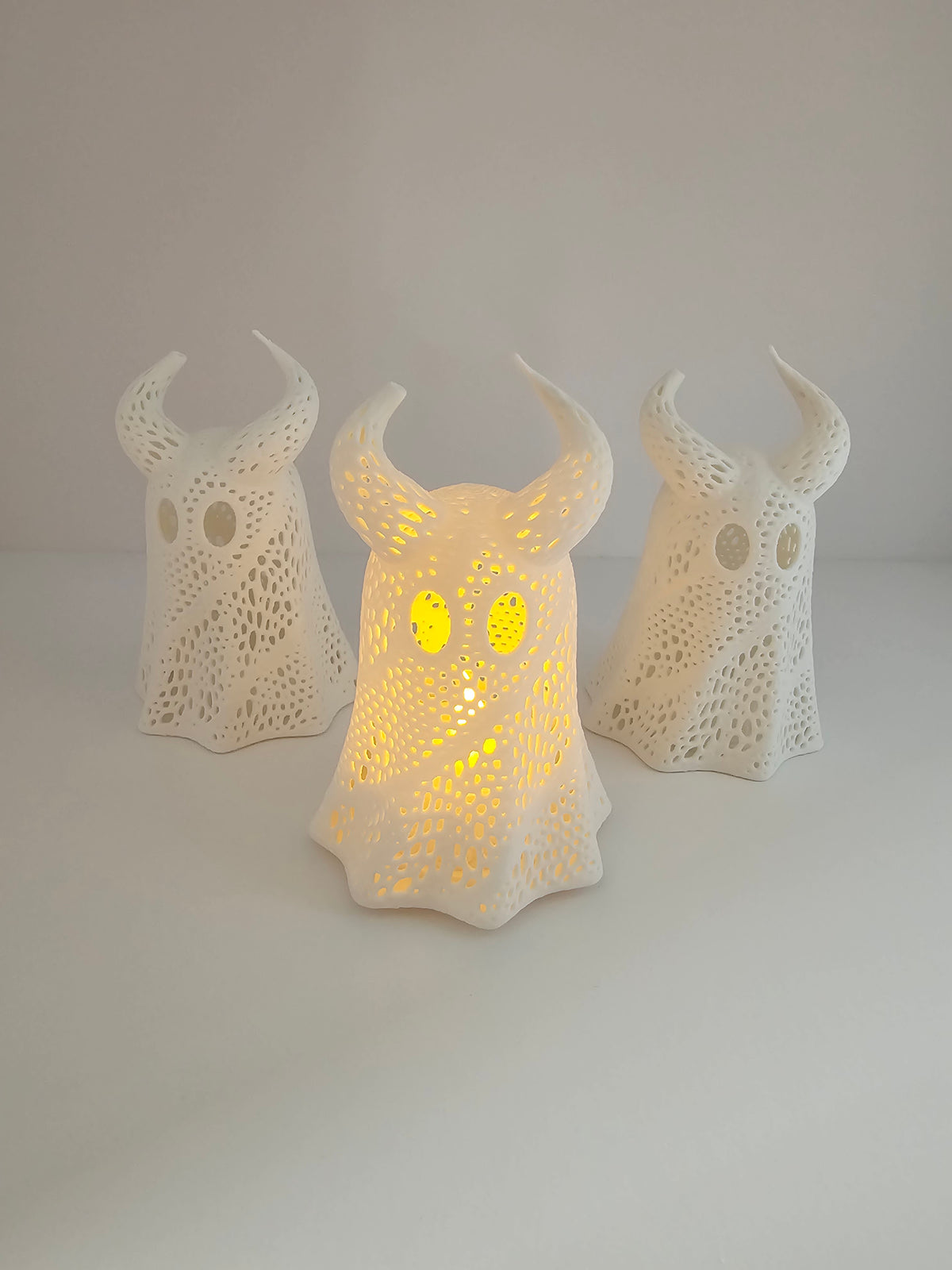 Horned Tea Light Ghost Set - 3D