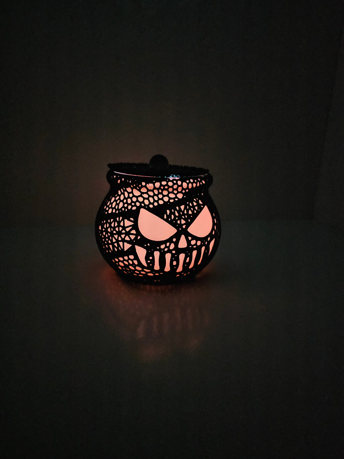 Glow in the Dark Tea Light Jack-O-Lantern Cauldron - 3D printed